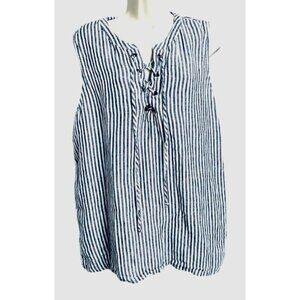 Christian Siriano 100% Linen Women Sleeveless Stripped Blue Adjust Front ties XL
